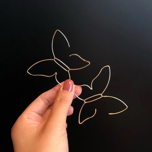 Large Gold Butterfly Hoop Earrings - Picture 2 of 9